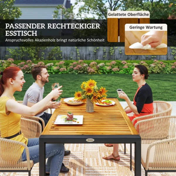 5 delig polyrattan tuinmeubelset voor 4 personen, weerbestendig balkonmeubilair met tafel 4 stoelen afneembaar zitkussen, outdoor terrasmeubilair lounge set voor balkon, tuin, natuurhout+khaki 6