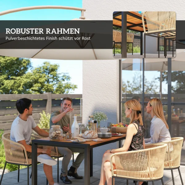 5 delig polyrattan tuinmeubelset voor 4 personen, weerbestendig balkonmeubilair met tafel 4 stoelen afneembaar zitkussen, outdoor terrasmeubilair lounge set voor balkon, tuin, natuurhout+khaki 8