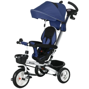 6 in 1 driewieler met duwstang tot 25 kg, opvouwbare kinderdriewieler met veiligheidsgordel, afneembaar zonnedak, bekerhouder & mand 1