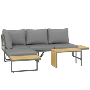 Acaciahout tuinmeubelset 6 personen l vormige tuinlounge met hoekbank verstelbare rugleuning bijzettafel kussens balkonmeubelset buitenzitgroep voor tuin terras balkon lichtgrijs 1