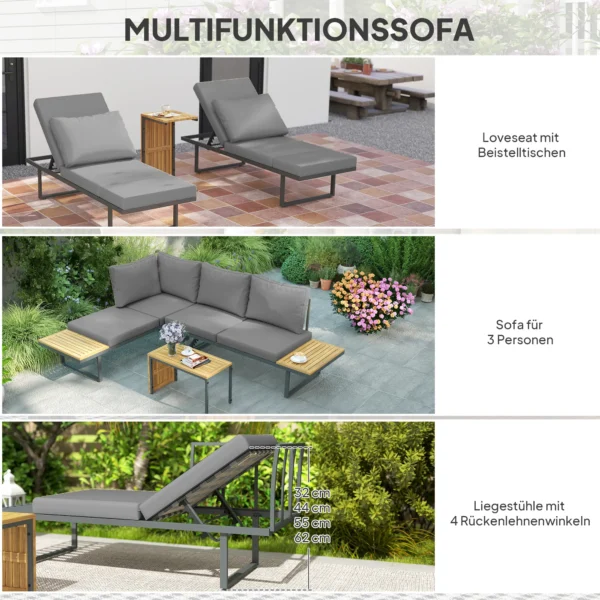 Acaciahout tuinmeubelset 6 personen l vormige tuinlounge met hoekbank verstelbare rugleuning bijzettafel kussens balkonmeubelset buitenzitgroep voor tuin terras balkon lichtgrijs 6