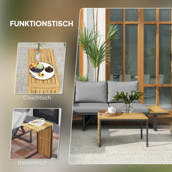 Acaciahout tuinmeubelset 6 personen l vormige tuinlounge met hoekbank verstelbare rugleuning bijzettafel kussens balkonmeubelset buitenzitgroep voor tuin terras balkon lichtgrijs 7