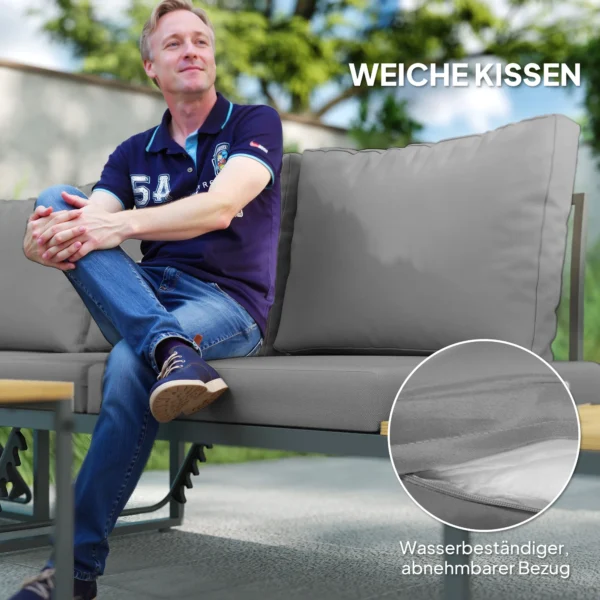 Acaciahout tuinmeubelset 6 personen l vormige tuinlounge met hoekbank verstelbare rugleuning bijzettafel kussens balkonmeubelset buitenzitgroep voor tuin terras balkon lichtgrijs 8