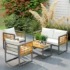 Acaciahout tuinmeubelset zitgroep voor 4 personen tuinlounge met 2 zits sofa 2 stoelen kussens bijzettafel in lamellenontwerp outdoor balkonmeubilair terrasmeubilair voor tuin balkon beige 10