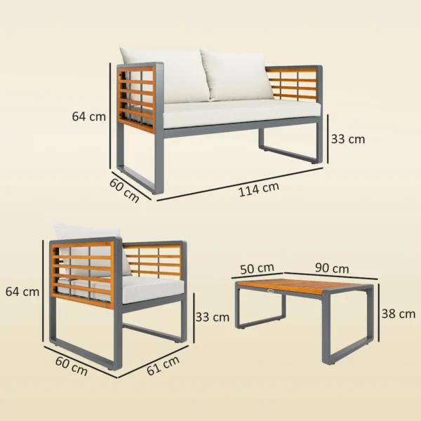Acaciahout tuinmeubelset zitgroep voor 4 personen tuinlounge met 2 zits sofa 2 stoelen kussens bijzettafel in lamellenontwerp outdoor balkonmeubilair terrasmeubilair voor tuin balkon beige 4