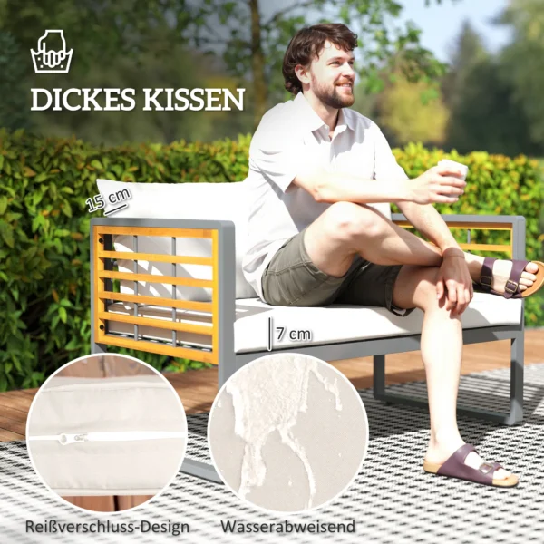 Acaciahout tuinmeubelset zitgroep voor 4 personen tuinlounge met 2 zits sofa 2 stoelen kussens bijzettafel in lamellenontwerp outdoor balkonmeubilair terrasmeubilair voor tuin balkon beige 6