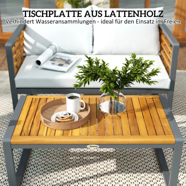Acaciahout tuinmeubelset zitgroep voor 4 personen tuinlounge met 2 zits sofa 2 stoelen kussens bijzettafel in lamellenontwerp outdoor balkonmeubilair terrasmeubilair voor tuin balkon beige 7