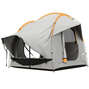 Achtertent auto koepeltent voor 6 personen met 3 deuren & ramen, achterkleptent voor caravans & suv's van polyester, lichtgrijs 1