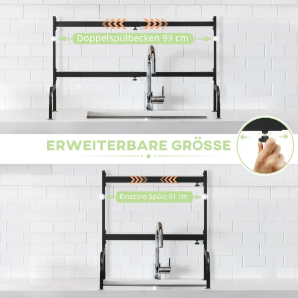 Afdruiprek 2 laags afwasrek met haken en afdruipbak van staal, zwart 51 93 cm voor keuken 7