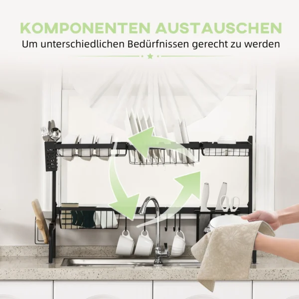 Afdruiprek 2 laags afwasrek met haken en afdruipbak van staal, zwart 51 93 cm voor keuken 8