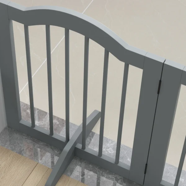 Afscheidingshek hond 3 delig, 154,5 x 61 cm opvouwbaar hondenhek met deur, deurbeschermingshek met 2 steunvoeten, vrijstaand traphek voor keuken, gang, lichtgrijs 10