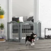 Afscheidingshek hond 3 delig, 154,5 x 61 cm opvouwbaar hondenhek met deur, deurbeschermingshek met 2 steunvoeten, vrijstaand traphek voor keuken, gang, lichtgrijs 2