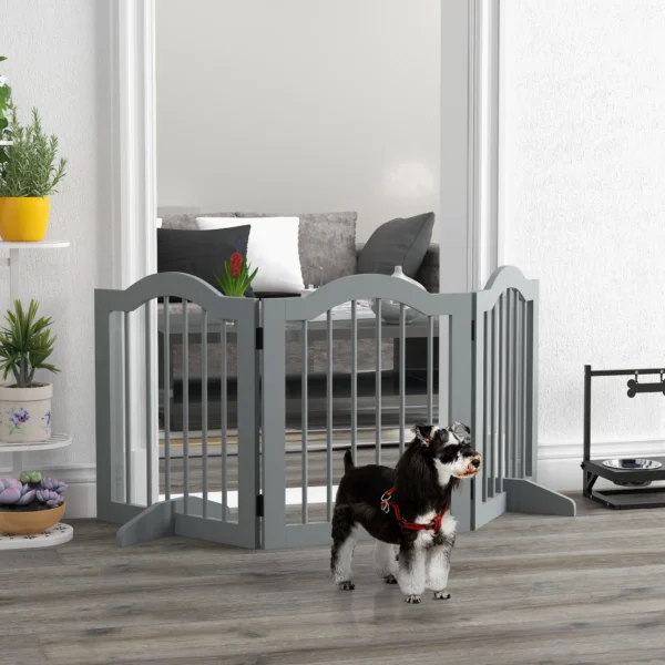 Afscheidingshek hond 3 delig, 154,5 x 61 cm opvouwbaar hondenhek met deur, deurbeschermingshek met 2 steunvoeten, vrijstaand traphek voor keuken, gang, lichtgrijs 2