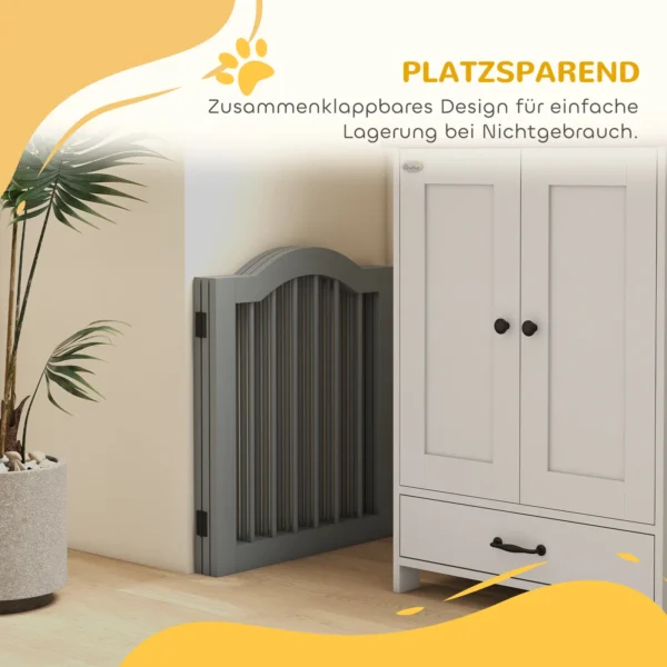 Afscheidingshek hond 3 delig, 154,5 x 61 cm opvouwbaar hondenhek met deur, deurbeschermingshek met 2 steunvoeten, vrijstaand traphek voor keuken, gang, lichtgrijs 6
