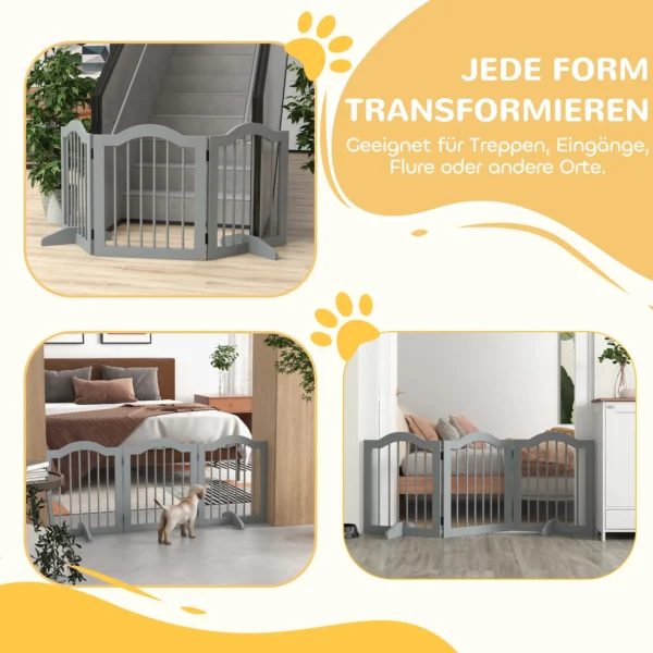 Afscheidingshek hond 3 delig, 154,5 x 61 cm opvouwbaar hondenhek met deur, deurbeschermingshek met 2 steunvoeten, vrijstaand traphek voor keuken, gang, lichtgrijs 9