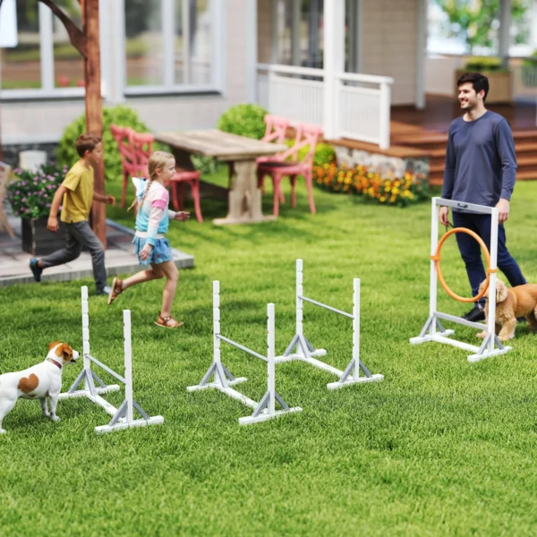 Agility set honden 4 delige agility uitrusting voor hondentraining stekhurdleset met in hoogte verstelbare horden ring trainingsaccessoires coördinatietraining agilityset voor spellen training 2