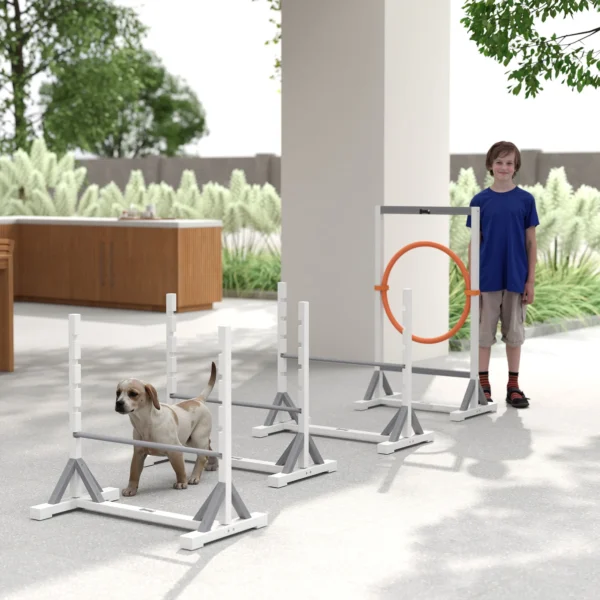 Agility set honden 4 delige agility uitrusting voor hondentraining stekhurdleset met in hoogte verstelbare horden ring trainingsaccessoires coördinatietraining agilityset voor spellen training 9