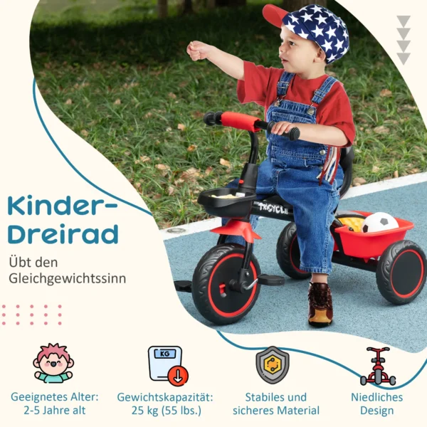 Aiyaplay driewieler kinderdriewieler met bekkenriem en pedalen, in hoogte verstelbare zitplaats en fietsmand voor kinderen van 2 5 jaar 5