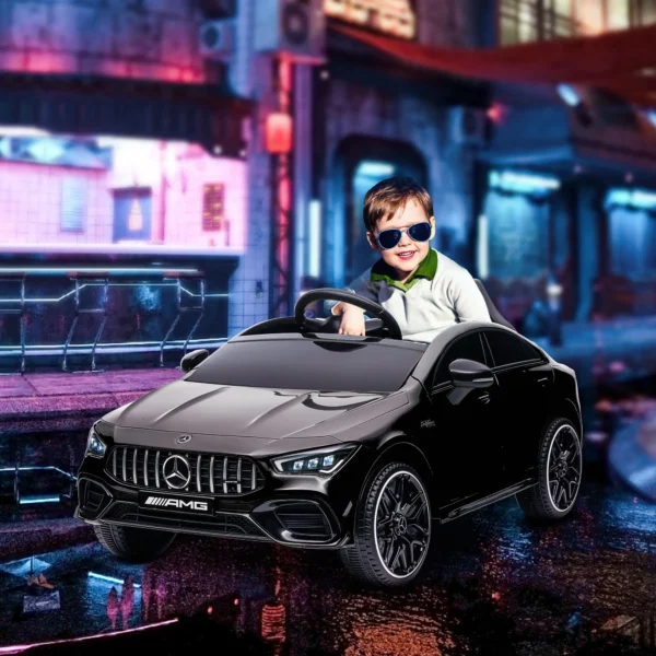 Aiyaplay kinder elektrische auto 12v kinderwagen met afstandsbediening, muziek, elektrisch voertuig met licht, usb/mp3 aansluiting, achteruitfunctie, tot 5 km/u, voor kinderen 3 6 jaar, zwart 2