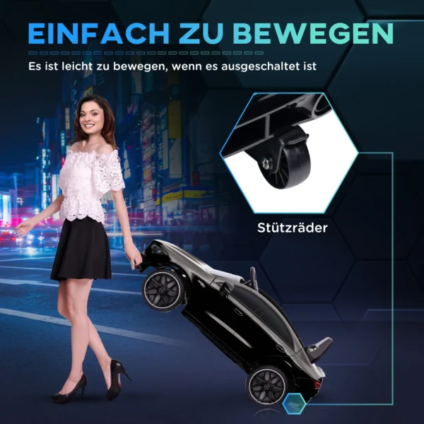 Aiyaplay kinder elektrische auto 12v kinderwagen met afstandsbediening, muziek, elektrisch voertuig met licht, usb/mp3 aansluiting, achteruitfunctie, tot 5 km/u, voor kinderen 3 6 jaar, zwart 6