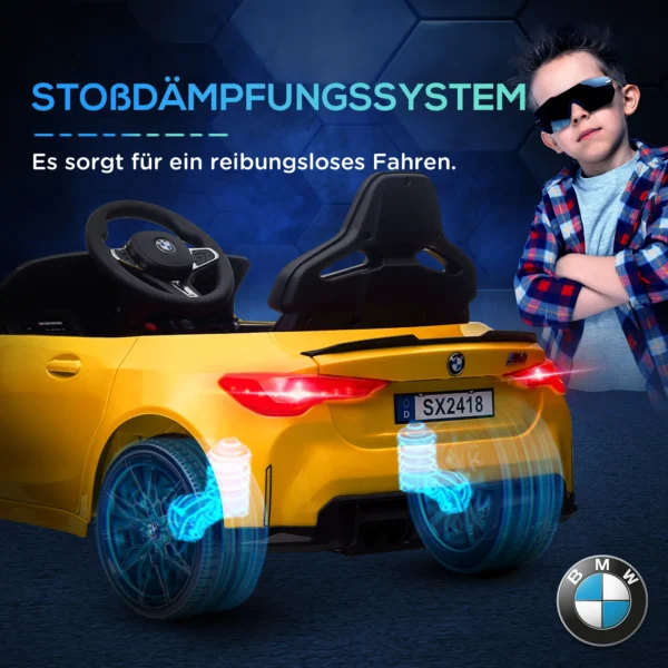 Aiyaplay kinder elektrische auto met 2,4g afstandsbediening en vering, elektrisch voertuig met mp3, usb en led lichten voor 3 6 jaar, geel 7