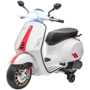Aiyaplay kinder elektrische motorfiets, 6v kinderfiets met mp3, usb, fm radio, led koplampen, kinderrijtuig met trainingswielen, 3 km/u, voor 3 6 jaar oude kinderen, wit 1