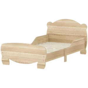 Aiyaplay kinderbed 143,5 x 80 cm huisbed gemaakt van massief hout jeugdbed met valbeveiliging, speelbed tot 80 kg belastbaar eenpersoonsbed met berenontwerp voor kinderkamer natuurhout 1