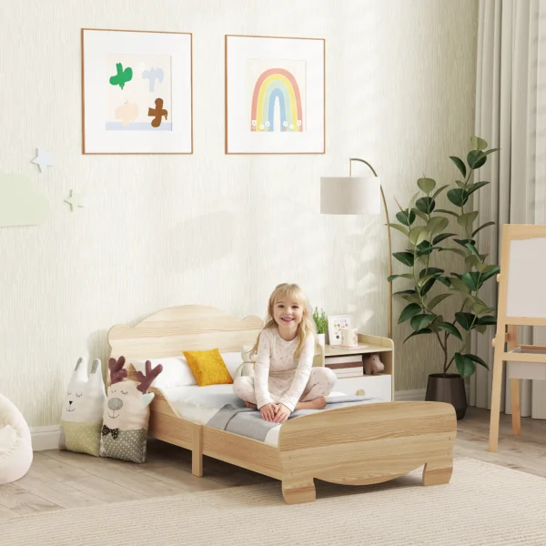 Aiyaplay kinderbed 143,5 x 80 cm huisbed gemaakt van massief hout jeugdbed met valbeveiliging, speelbed tot 80 kg belastbaar eenpersoonsbed met berenontwerp voor kinderkamer natuurhout 2