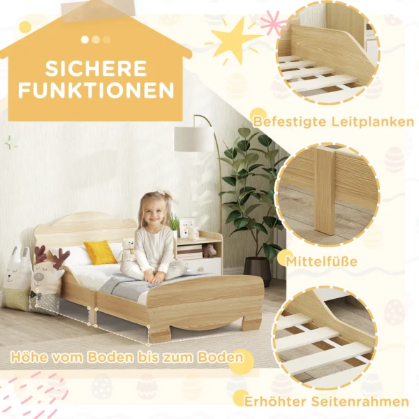 Aiyaplay kinderbed 143,5 x 80 cm huisbed gemaakt van massief hout jeugdbed met valbeveiliging, speelbed tot 80 kg belastbaar eenpersoonsbed met berenontwerp voor kinderkamer natuurhout 5