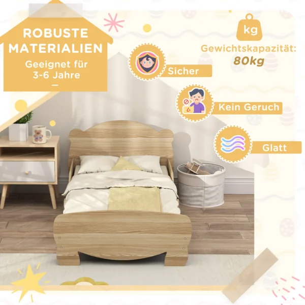 Aiyaplay kinderbed 143,5 x 80 cm huisbed gemaakt van massief hout jeugdbed met valbeveiliging, speelbed tot 80 kg belastbaar eenpersoonsbed met berenontwerp voor kinderkamer natuurhout 6