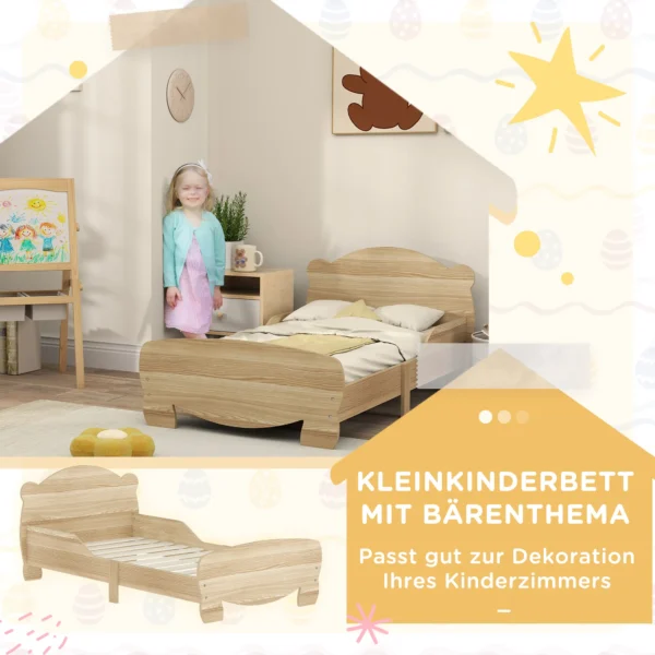 Aiyaplay kinderbed 143,5 x 80 cm huisbed gemaakt van massief hout jeugdbed met valbeveiliging, speelbed tot 80 kg belastbaar eenpersoonsbed met berenontwerp voor kinderkamer natuurhout 7