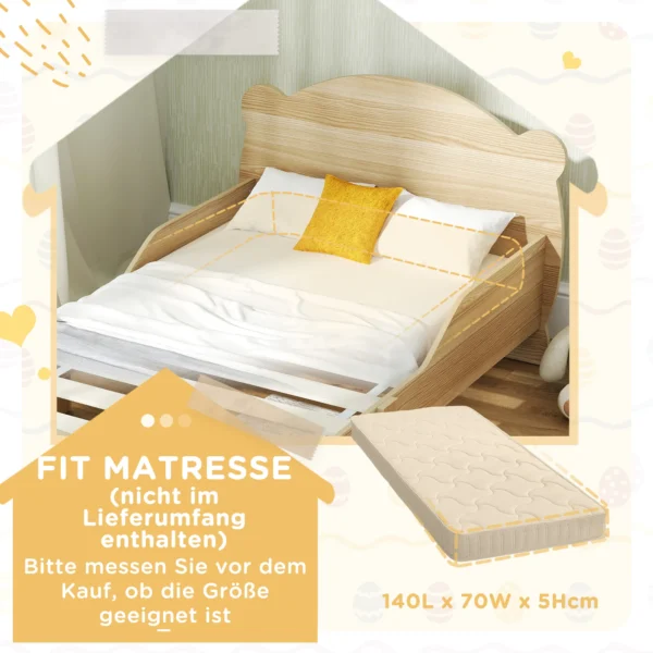 Aiyaplay kinderbed 143,5 x 80 cm huisbed gemaakt van massief hout jeugdbed met valbeveiliging, speelbed tot 80 kg belastbaar eenpersoonsbed met berenontwerp voor kinderkamer natuurhout 8