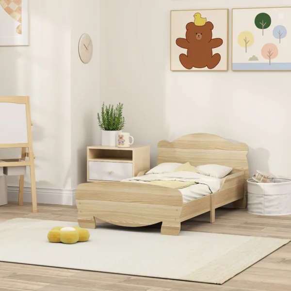 Aiyaplay kinderbed 143,5 x 80 cm huisbed gemaakt van massief hout jeugdbed met valbeveiliging, speelbed tot 80 kg belastbaar eenpersoonsbed met berenontwerp voor kinderkamer natuurhout 9