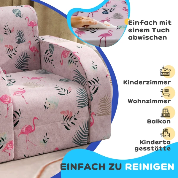 Aiyaplay kinderstoel 2 in 1 opvouwbaar kinderbankje met ligfunctie flamingo patroon gevoerde kinderstoel voor 1,5 3 jaar 8
