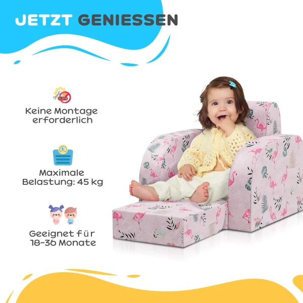 Aiyaplay kinderstoel 2 in 1 opvouwbaar kinderbankje met ligfunctie flamingo patroon gevoerde kinderstoel voor 1,5 3 jaar 9