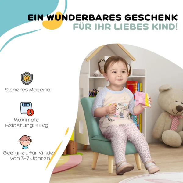 Aiyaplay kinderstoel in fluweel look voor kinderen van 3 7 jaar met houten poten voor kinderkamer & speelkamer in lichtblauw 8