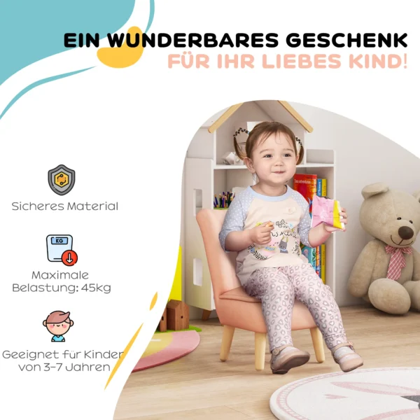 Aiyaplay kinderstoel in fluweel look voor kinderen van 3 7 jaar met houten poten voor kinderkamer & speelkamer roze 8
