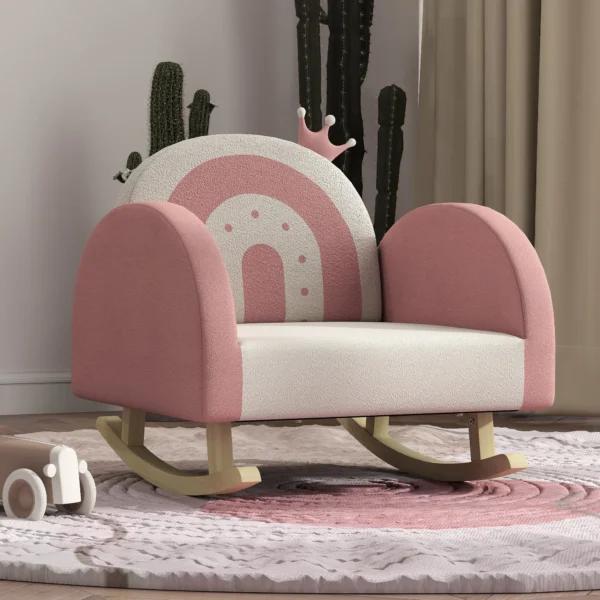 Aiyaplay kinderstoel sofa met kroon decor fluweelachtige regenboog rugleuning schommelstoel voor kinderen 1,5 3 jaar roze voor kinderkamer speelkamer 10