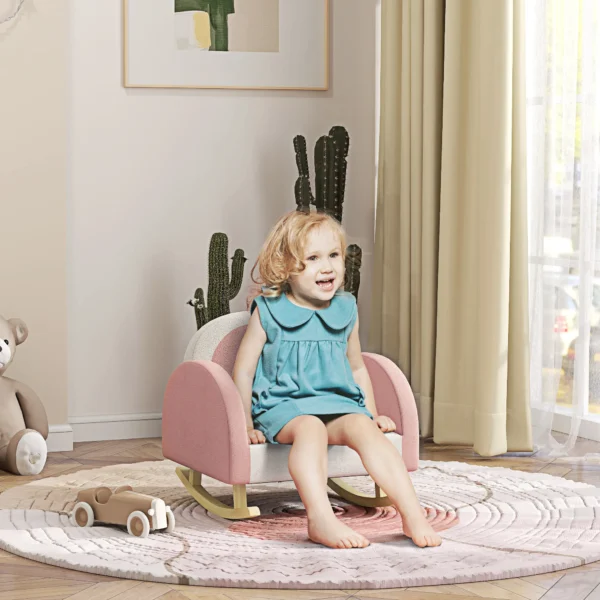 Aiyaplay kinderstoel sofa met kroon decor fluweelachtige regenboog rugleuning schommelstoel voor kinderen 1,5 3 jaar roze voor kinderkamer speelkamer 2