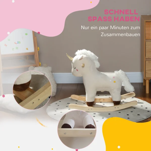 Aiyaplay schommeldier met eenhoorn ontwerp, geluid, zachte zitplaats, voor 2 4 jaar kinderen, pluche, wit 7