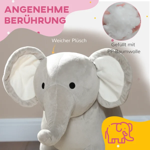 Aiyaplay schommeldier schommelelfant met geluidsfunctie en handvatten, baby schommeldier met pluche uiterlijk, voor 2 4 jaar kinderen, grijs 5