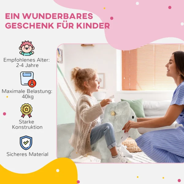 Aiyaplay schommeldier schommelelfant met geluidsfunctie en handvatten, baby schommeldier met pluche uiterlijk, voor 2 4 jaar kinderen, grijs 6