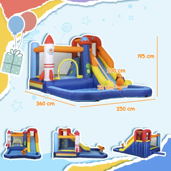 Aiyaplay springkasteel met blazer, glijbaan, pierenbadje, klimmuur, springen, waterkanon, opblaasbaar springkasteel met draagtas voor binnen buiten voor kinderen van 3 8 jaar, 360 x 250 x 195 cm 4