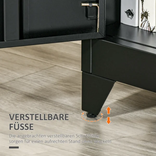 Archiefkast sideboard met lamellen deuren, opslagkast met legplanken, zwart, 75 x 33 x 110 cm voor kantoor & woonruimte 8