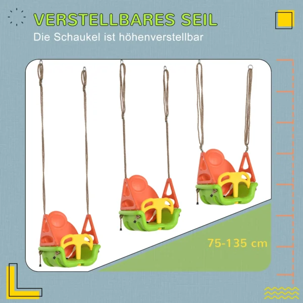 Baby schommel indoor, met veiligheidsgordel, tot 70 kg, verstelbare touwlengte, peuterschommel, groen 6