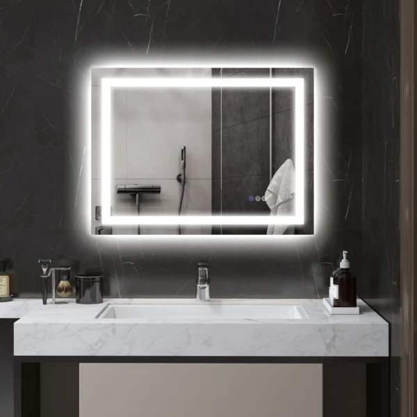 Badkamerspiegel met verlichting 80 x 60 cm, wandspiegel met 3 lichtkleuren, ip44, touch schakelaar, geheugenfunctie & anti condens 2