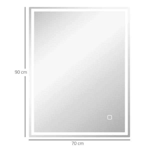 Badkamerspiegel met verlichting 90x70 cm led spiegel wandspiegel met geheugenfunctie 3 lichtkleuren anti condens lichtspiegel met touchschakelaar zilver 4