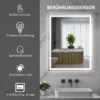 Badkamerspiegel met verlichting 90x70 cm led spiegel wandspiegel met geheugenfunctie 3 lichtkleuren anti condens lichtspiegel met touchschakelaar zilver 5