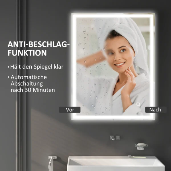 Badkamerspiegel met verlichting 90x70 cm led spiegel wandspiegel met geheugenfunctie 3 lichtkleuren anti condens lichtspiegel met touchschakelaar zilver 7