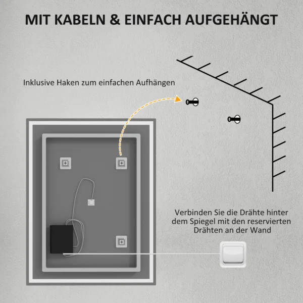 Badkamerspiegel met verlichting 90x70 cm led spiegel wandspiegel met geheugenfunctie 3 lichtkleuren anti condens lichtspiegel met touchschakelaar zilver 9